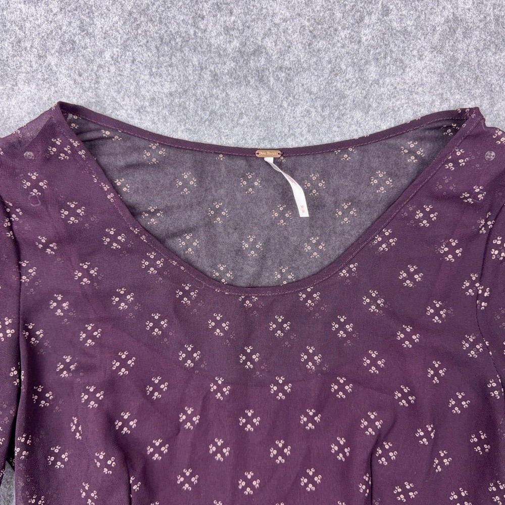 Free People Dress Womens Medium Purple Mini Long Sleeve Sheer Boho Baby Doll - Picture 3 of 12